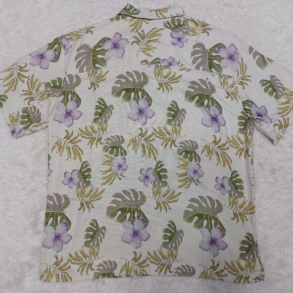 Island Shores Hawaiian Shirt Mens 100% Washable Silk Green Purple Tropical XL - Picture 3 of 7